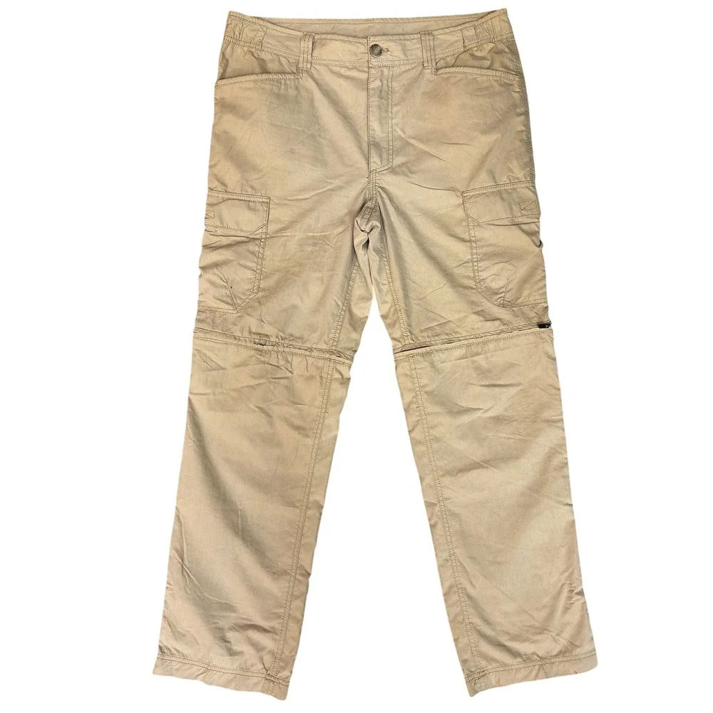 GH Bass Explorer Mens 36x32 Khaki Tan Convertible Zip Off Cargo Hiking Pants